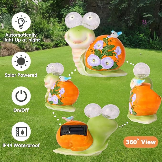 ASTRAEUS Solar Snail Statue Garden Light Figurine Outdoor Decor with 5 LED Lights Lawn Decor Statue Unique Christmas Birthdays Housewarming Gift for Patio, Balcony, Yard
