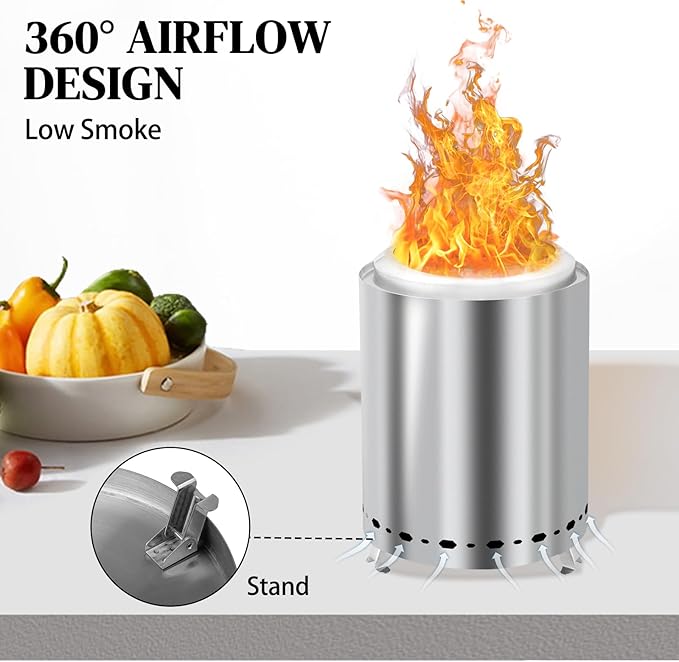 Tabletop Fire Pit 9.7 x 7.1 Inch with Removable Ash Pan, Smokeless Firepit Camping Stove with Bag for Outdoor Safe Burning Firepits, Stainless Steel Wood Burning Fire Pits for Heating, Bonfire