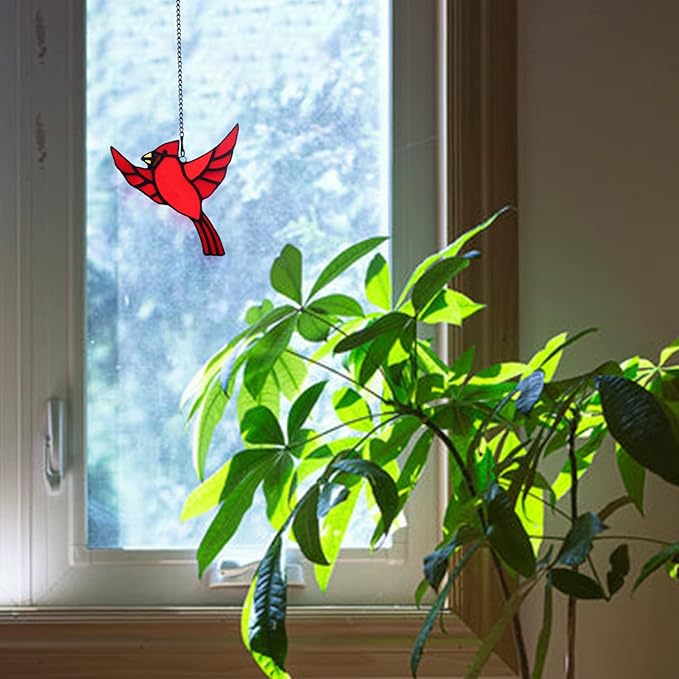 BOXCASA Red Cardinal Stained Glass Window Hanging,Cardinal Ornaments Stained Glass Suncatcher for Home,Cardinal Bird Memorial Gifts for Women,Cardinal Gifts for Mother Grandma Nana