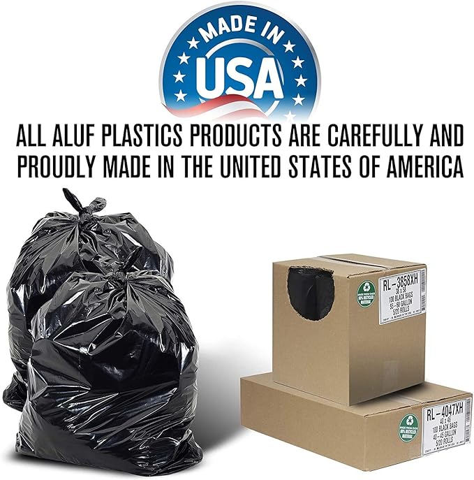 Aluf Plastics T-Tough Roll Pack Low Density Repro Blend Star Seal Coreless Rolls Bag, 7-10 Gallon Capacity, 23" Length x 24" Width, H Strength, Black (Pack of 500)