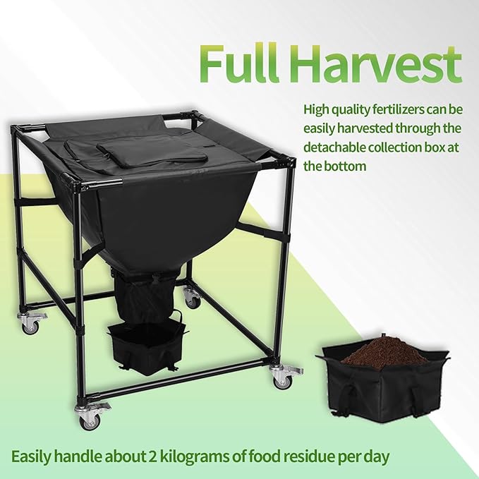 Urban Composting Bag 160L, Layered Harvest Design, Heavy-Duty Casters, All-Metal Frame + Oxford Fabric, Fertilizer Collection, Breathable Lid for Home, Garage, Basement, Kitchen