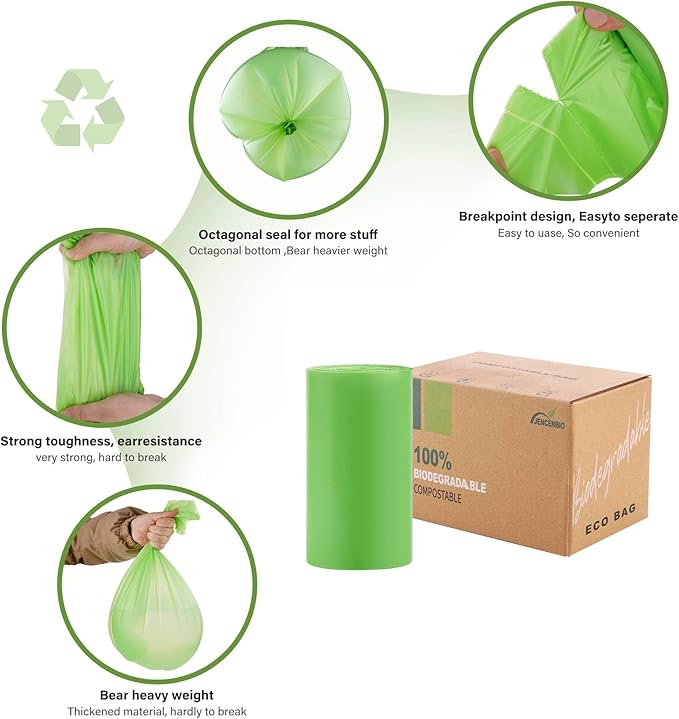 Compost Bags, 13 Gallon, 50Liter, Extra Thick 1.1 Mils, Compostable Food scrap waste bags with US BPI ASTM D6400 and Europe OK Compost Home Certified