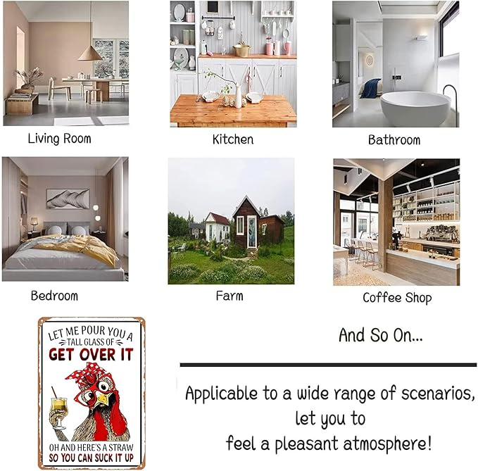 Funny Chicken Gifts Chicken Let Me Pour You A Tall Glass of Get Over It Tin Sign for Home Farm Chicken Coop Farmhouse Kicthen Garden Decor 8 X 12 Inch (3188)