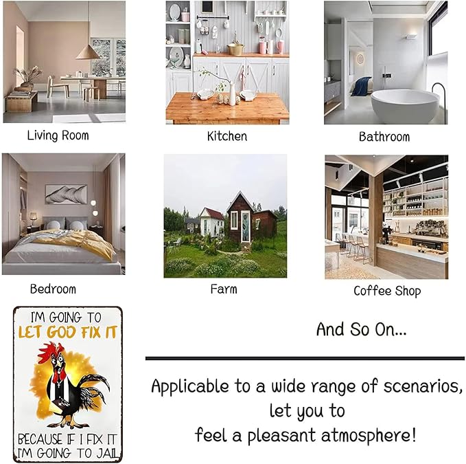 Funny Chicken Gifts I'm Going To Let God Fix It Tin Sign for Home Farm Chicken Coop Farmhouse Kitchen Garden Decor 8 X 12 Inch (3520)