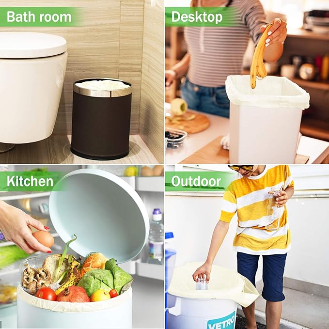 Compostable Trash Bags, 2.6 Gallon, 100 Count, 100% Compost Waste Bags for Kitchen Bathroom Office, Small Countertop Bin Compost Bags, US BPI and Europe OK Compost Home Certified