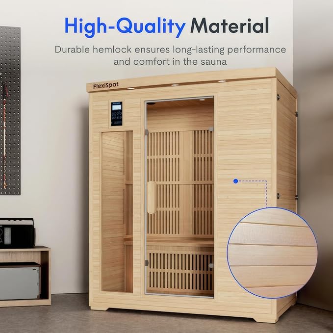 FLEXISPOT Far Infrared Sauna Room for Three Person, Canadian Hemlock Wood