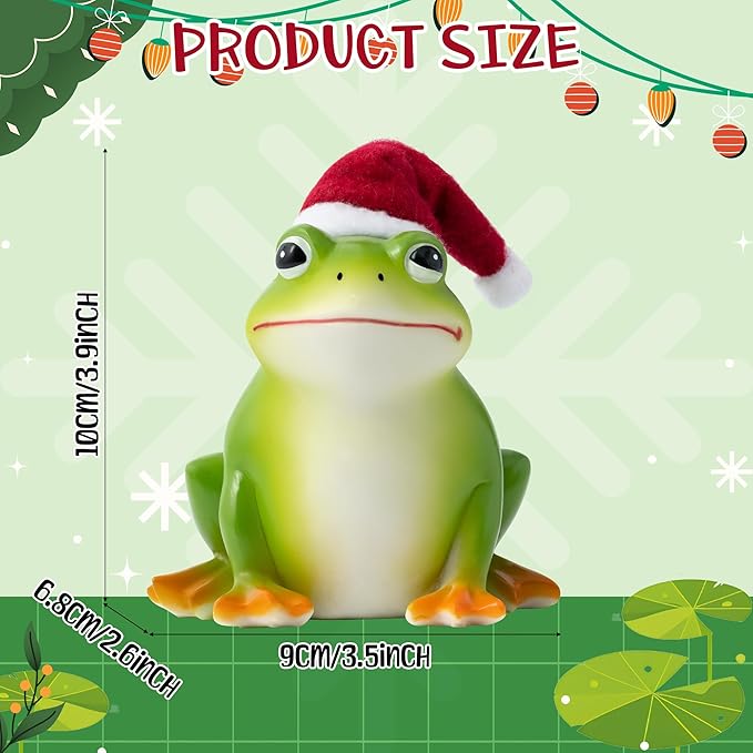 Christmas Frog Resin Statue - Christmas Frog Statue with Santa Hat for Xmas Tree Party Desk Decor Resin Figurine for Home Patio Office Decoration Cute Plant Statues for Tabletop Garden Decor