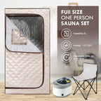 Smartmak Portable Home Steam Sauna, Full Size Personal Sauna Spa Box, Single Saunas Tent with Steamer, 4L 1500W Steam Generator 99 Min Timer, Remote Control, Upgraded Foldable Chair, Mat, Beige Brown