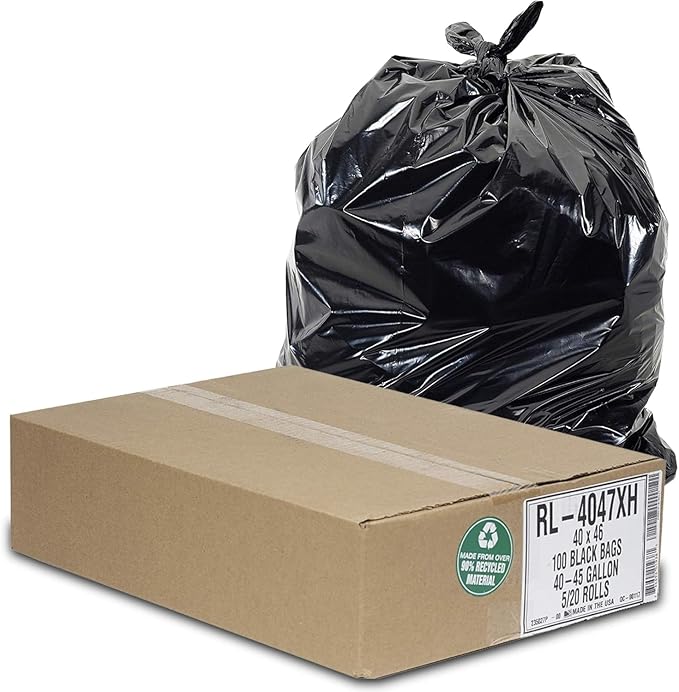Aluf Plastics 45 Gallon Trash Can Liners (100 Count) - 40" x 46" - Thick 1.5 MIL Equivalent Black Trash Bags for Bathroom, Kitchen, Office, Industrial, Commercial, Recycling and More