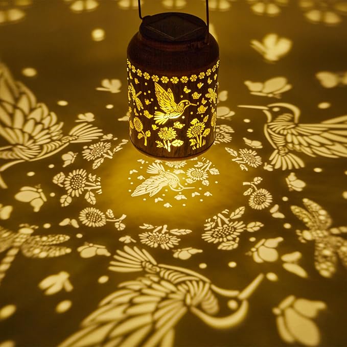 Hummingbird Lantern Solar Outdoor, Birthday Gifts for Women, Mom, Grandma Solar Light Outdoor Waterproof LED Decorative Garden for Lawn, Landscape, Patio, Porch Hanging Lantern for Christmas Decor