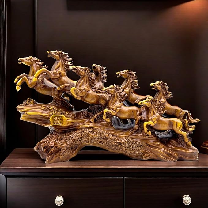 13.7 Inch Chinese Feng Shui Running Horses Statue Sculpture Frgurines Good Lucky Gift for FengShui Lover Desktop Display Decorative Decoration