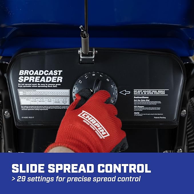 Chapin 88200A Spreader, Salt, Ice Melt, All Season, Walk Behind, Spiked Auger, Adjustable Baffles, 12" Tires, Coated Steel Frame, Enclosed Gears, Weather-Resistant, Rain Cover, 80Lbs