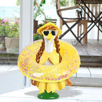 Hawaiian Porch Goose Outfits with Braid Wig Set, Bikini Goose Clothes – Fits 23” Porch Goose Statue, Outdoor Patio Yard & Lawn Decoration