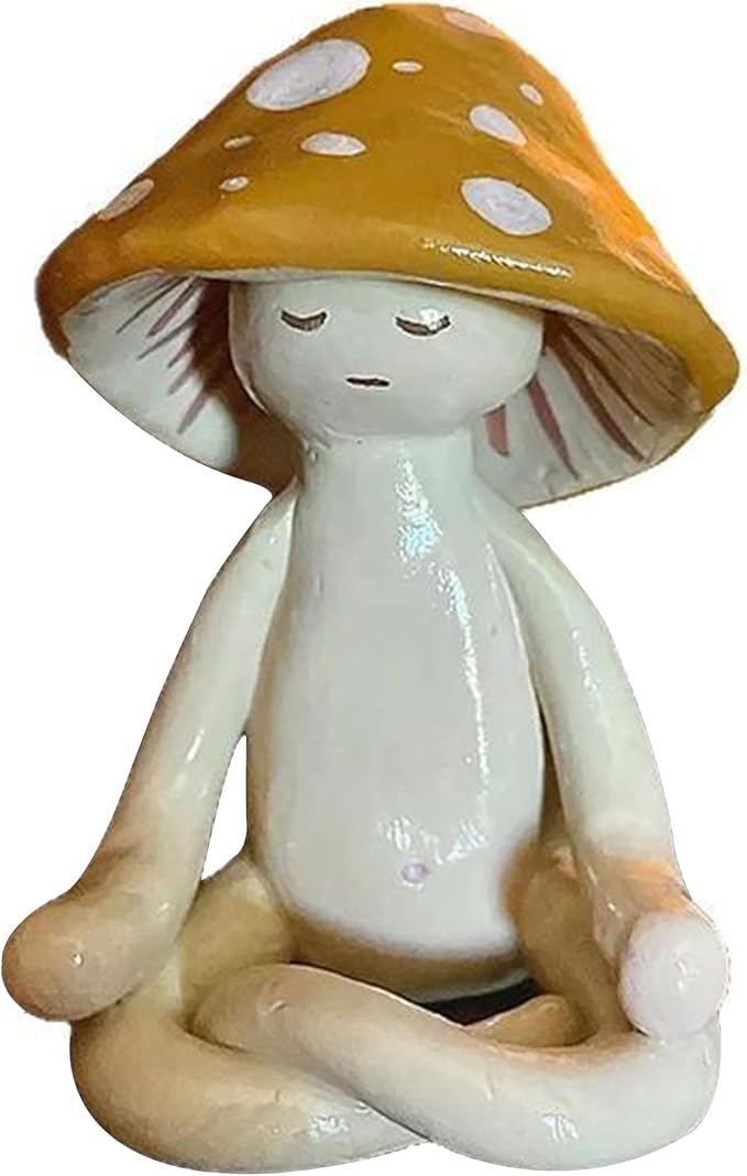 Meditation Mushroom Resin Statue - Cute Meditation Mushroom Statue for Desk Living Room Resin Figurine for Home Patio Office Decoration Cute Plant Statues for Tabletop Garden Backyard Decor