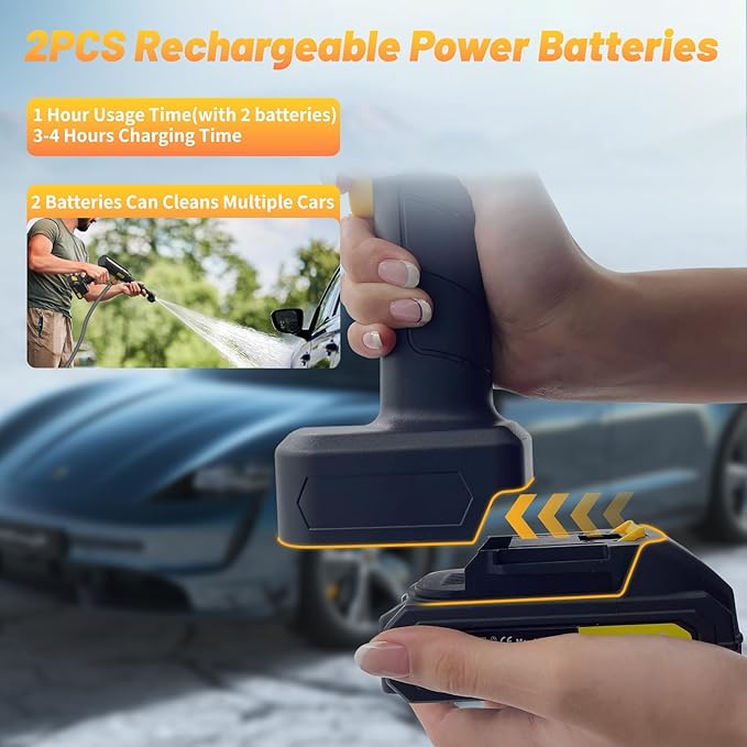 Cordless Pressure Washer with 6-in-1 Nozzle, Portable Battery Powered Pressure Washer Handheld with 2 Battery, 6L/min Portable High Pressure Cordless Power Washer for Car/Floor/Patio Cleaning.