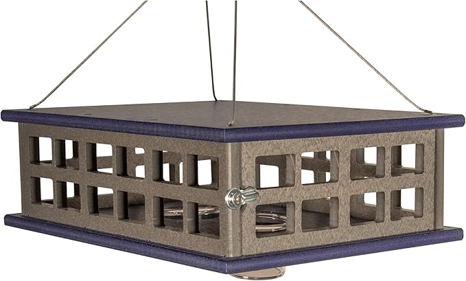 JCs Wildlife Recyled Poly Lumber Deluxe Double Caged Platform Bluebird Feeder (Gray/Blue)