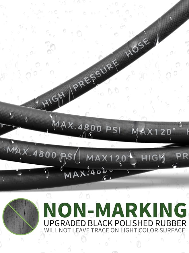 3/8" 4800PSI Pressure Washer Hose 75FT with Swivel Quick Connect for Cold/Hot Water Max 248°F, Kink Resistant Steel Wire Braided, Wear Resistant Power Washer Hose with M22 14mm Adapter