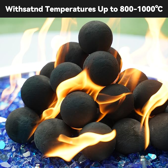 Skyflame 2-Inch Ceramic Fireplace Balls, 25PCS Round Fire Pit Balls for Indoor and Outdoor Fire Bowl Fireplace DIY Accessory, Black