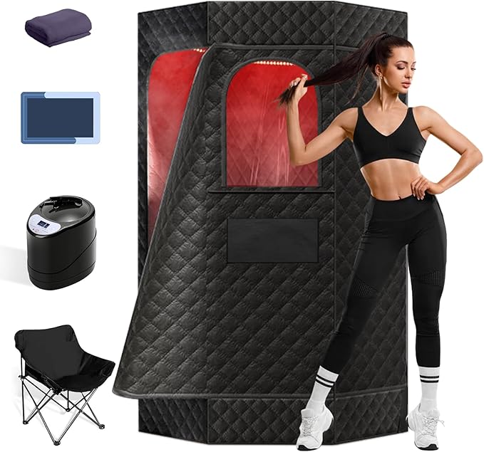Portable Red Light Sauna Box for Home Use,3L 1200W Steam Generator, XL Foldable Sauna Tent with Chair & Mat,Full Body Detox, Recovery & Relaxation Spa