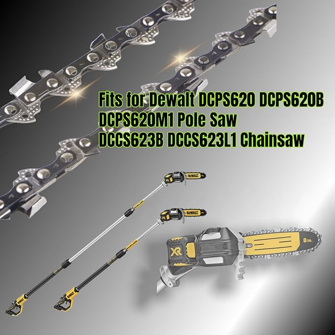 (4PK) 8 Inch Pole Saw Chain Fits for Dewalt DCPS620B DCPS620M1 Chainsaw, 8" Chainsaw Chain Replacement Compatible with Dewalt DCCS623B DCCS623L1 - R34