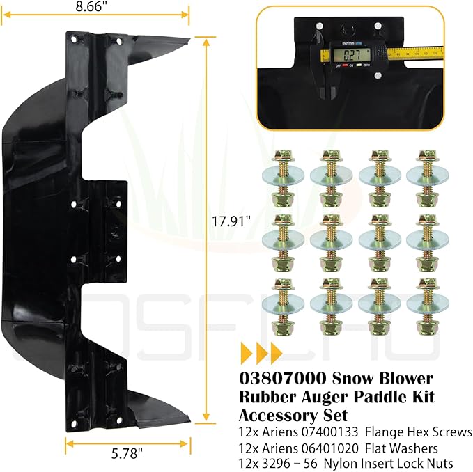 03807000 Snow Blower Auger Paddle Replaces Ariens 03807000 Auger Blade for Ariens 522 Snowblower Paddles Ariens SS522E Paddle Ariens SS322, SS322E, SS522, SS722, SS722C, 938017, 22" Snowblower