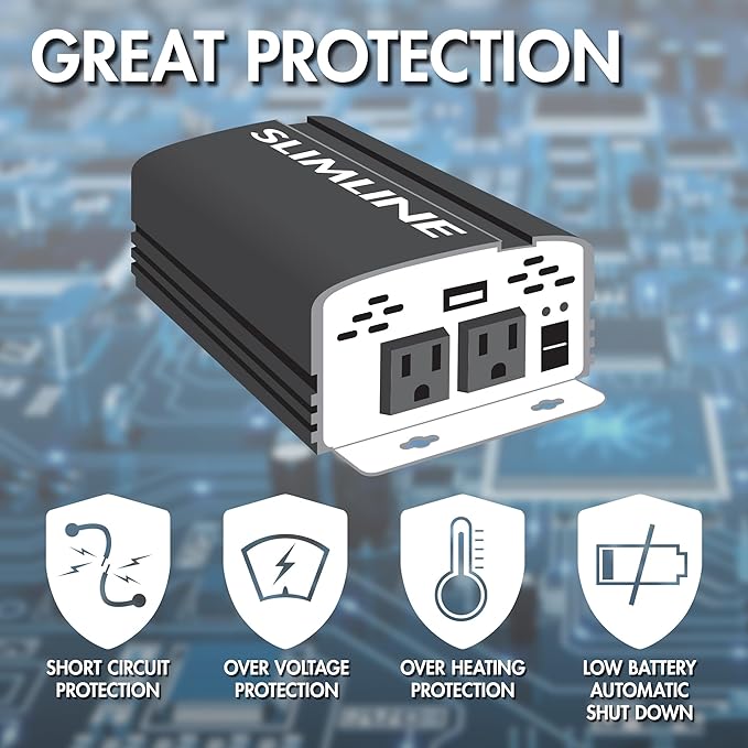 Wagan 3716 500W Slim Line AC to DC Inverter 500W TrueRated 1000W Surge Power Inverter