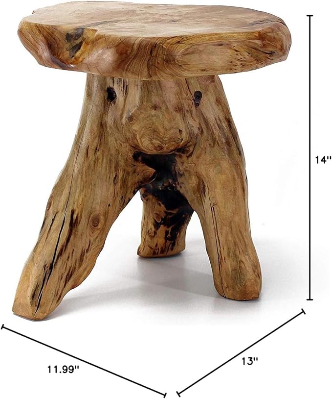 WELLAND Natural Cedar Stump Stool, 14" End Table, Live Edge Side Table, Plant Stand, Small Nightstand, Mushroom Stool for Living Room, Bedroom, Patio, Garden