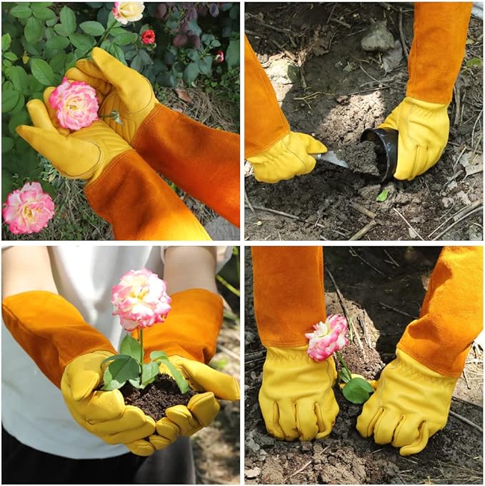 Acdyion Gardening Gloves for Women/Men Rose Pruning Thorn & Cut Proof Long Forearm Protection Gauntlet, Resistant Thick Cowhide Leather Work Garden Gloves