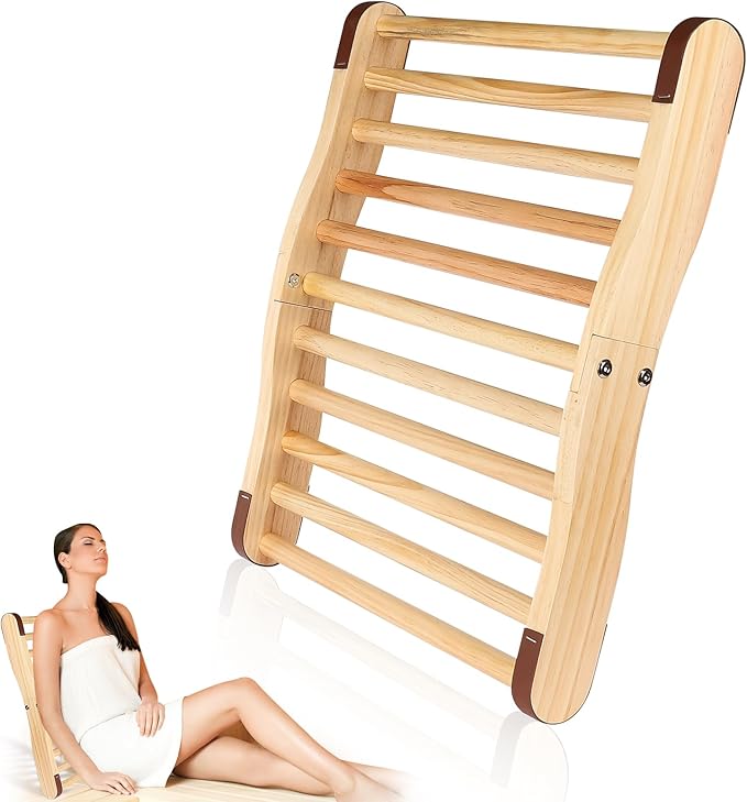 Sauna Backrest Infrared Sauna Accessories Wooden Sauna Back Support with Anti-Slip Rubber S-Shaped Comfortable Back Rest for Any Barrel or Infrared Sauna