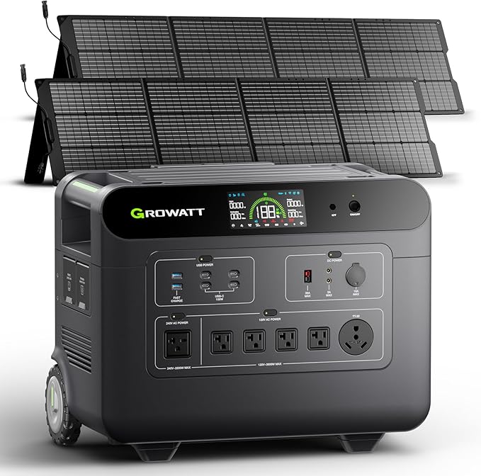 GROWATT Portable Power Station with 400W Solar Panel,HELIOS 3600W Electric Solar Generator,3686Wh LiFePO4 Battery for Home Use,Emergency,Outdoor Camping,RVs, Power Outages