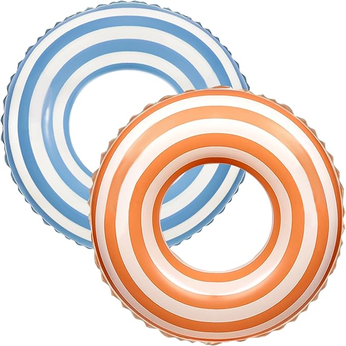 2 PCS Striped Pool Floats for Adults Swimming Rings Tube with Handles -Inflatable Pool Float Tube for Adults Pool Floats for The Beach, Party, Vacation