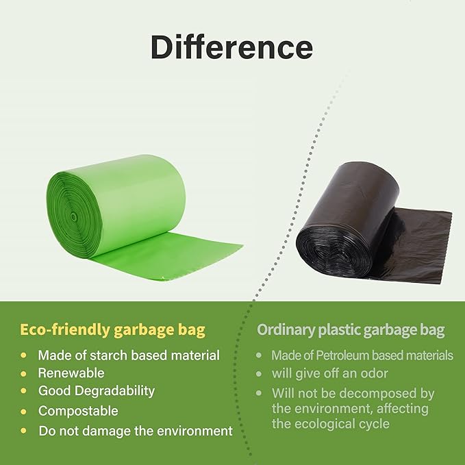 Compostable Trash Bags, 2.6 Gallon, 100 Count, 100% Compost Waste Bags for Kitchen Bathroom Office, Small Countertop Bin Compost Bags, US BPI and Europe OK Compost Home Certified