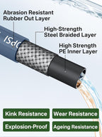 3/8" 4800PSI Pressure Washer Hose 75FT with Swivel Quick Connect for Cold/Hot Water Max 248°F, Kink Resistant Steel Wire Braided, Wear Resistant Power Washer Hose with M22 14mm Adapter