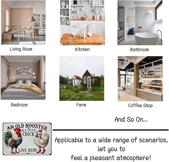 Funny Gifts for Women Chicken Lovers Farm Enthusiasts An Old Rooster And A Cute Chick Live Here Chicken Tin Sign for Chicken Coop Farm Kitchen Garden Yard Decor 8 X 12 Inch (3821)