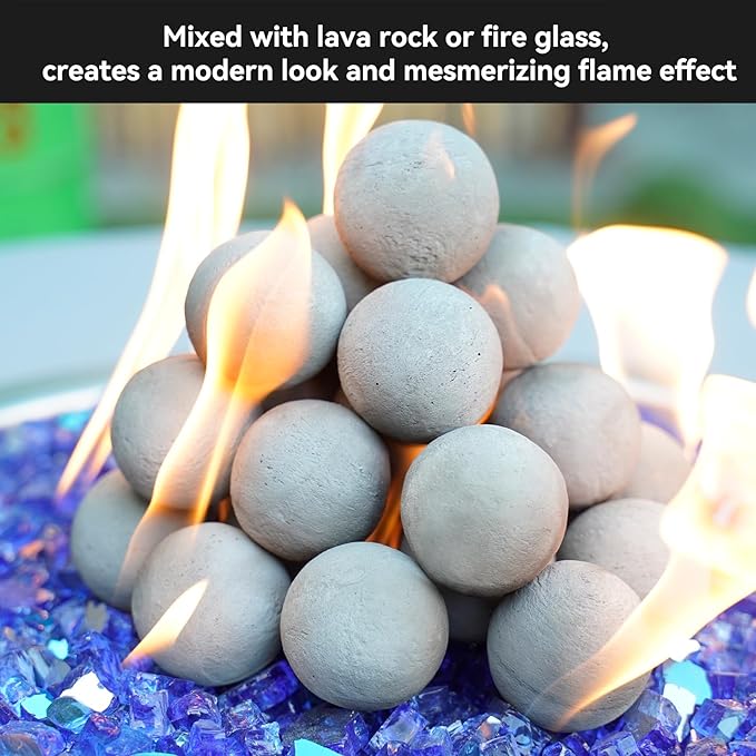 Skyflame 2" Fireplace Balls for Gas Fireplace, 25-Pack Round Ceramic Ball Set for Indoor/Outdoor Fire Pits/Fireplaces Home Decor Accessory, Gray