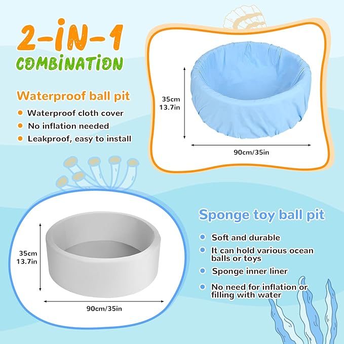 Foam Ball Pit, 35 inch x 12 Inch Soft Ball Pit for Kids, Indoor Playground Ball Pool, Outdoor Swimming Pool, Ideal Gift for Children - Balls not Included