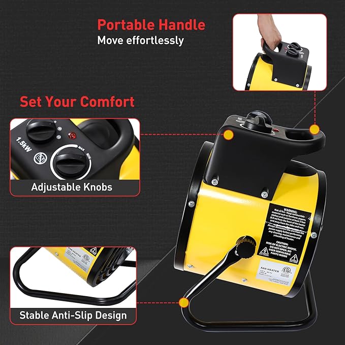 EAGLE PEAK 1500W Outdoor Heater with Thermostat, Greenhouse Heater for Greenhouse, Grow Tent, Garage, and RV Use, Water Resistant IPX 4 Rated, Overheat Protection, Radiant Heating, 1 Pack, Yellow