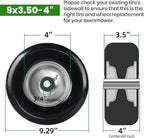 (4-Pack) 9x3.50-4” Flat Free Lawnmower Tire with 4" Centered Hub, 3/4" Bushings and Wheel Assemblies - PU Tire on Wheel and Adapter Kits