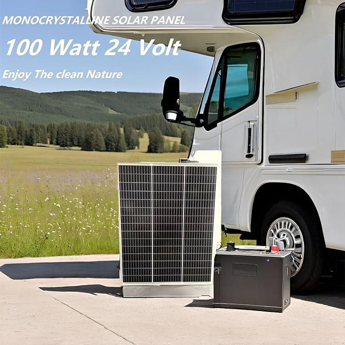 2pcs 100 Watt Monocrystalline Solar Panel High Efficiency 24V Solar Panel for RV, Camping, Off-Grid, Waterproof, Durable Outdoor Solar Charger for Emergency Power