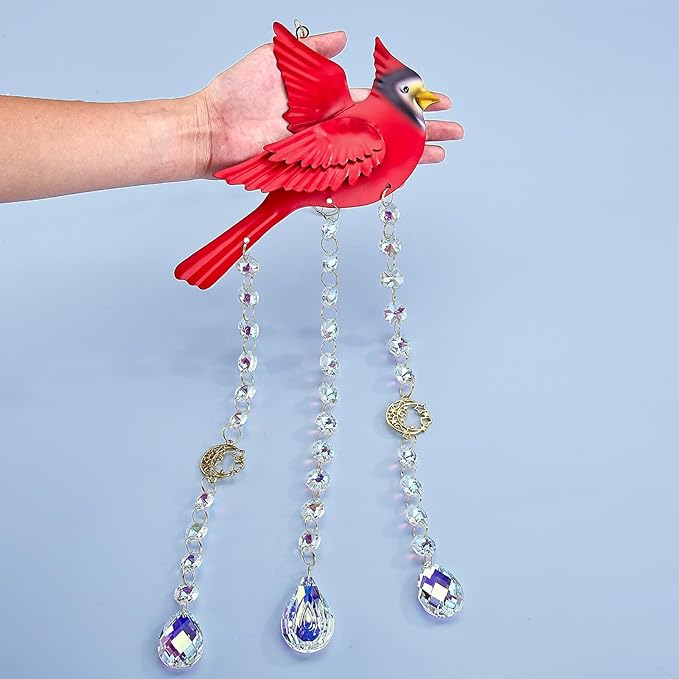 Red Cardinal Suncatcher - Cardinal Gifts for Women, Glass Sun Catchers Indoor Window Hanging Decor with Rainbow Prism, Colorful Memorial Gift for Home Garden, Christmas Valentine Mother's Day