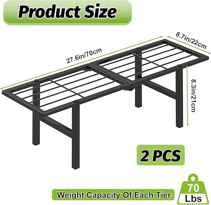 1 Tier Plant Stand Indoor Outdoor, 2 Pack Foldable Heavy Duty Metal Plant Shelf, Multi-Plant Display Flower Pot Holder for Garden Patio Balcony, Black