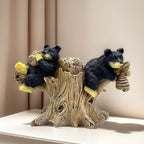 2 Black Bears on Branch Statue Figurine Sculpture Resin Collectible Gifts for Bear Lover Office Home Decor Desk Accessories Decoration Garden Figurines Outdoor Decor