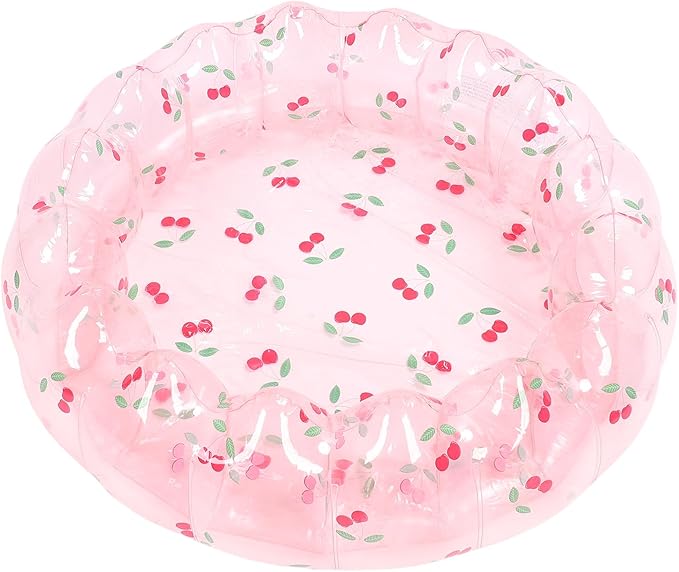 Inflatable Swimming Pool, Portable Play Pit Pool for Kids, 29 Inch PVC Material, Indoor Outdoor Use, Transparent Cherry
