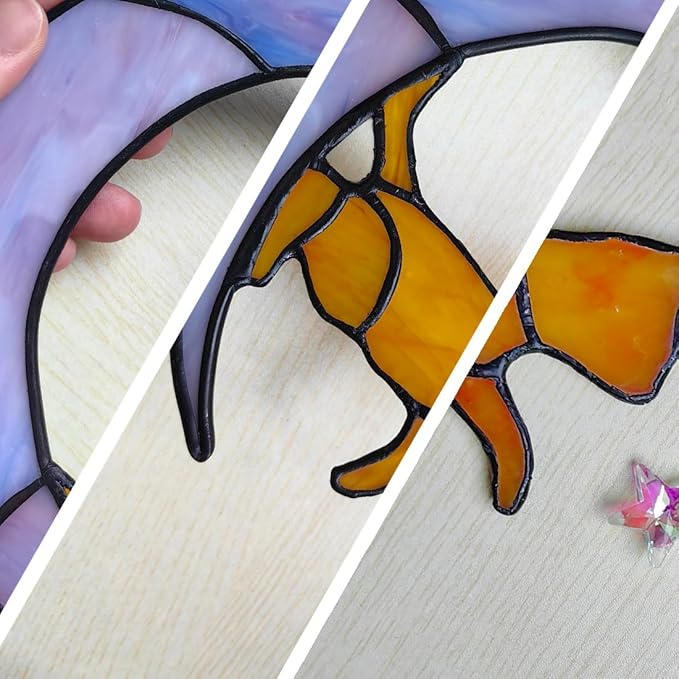 Orange Cat Gifts Suncatchers for Windows Hanging,6.7“x6.1 Funny Stained Glass Windows Hanging,Orange Cat Gifts for Women,Memorial,Birthday,Christmas