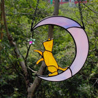 Orange Cat Gifts Suncatchers for Windows Hanging,6.7“x6.1 Funny Stained Glass Windows Hanging,Orange Cat Gifts for Women,Memorial,Birthday,Christmas