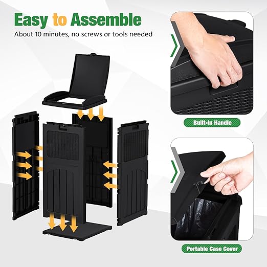 Flamaker 30 Gallon Trash Can, Resin Outdoor Garbage Can with Lid, Waterproof Hideaway Patio Waste Bins for Outside Use (Black)