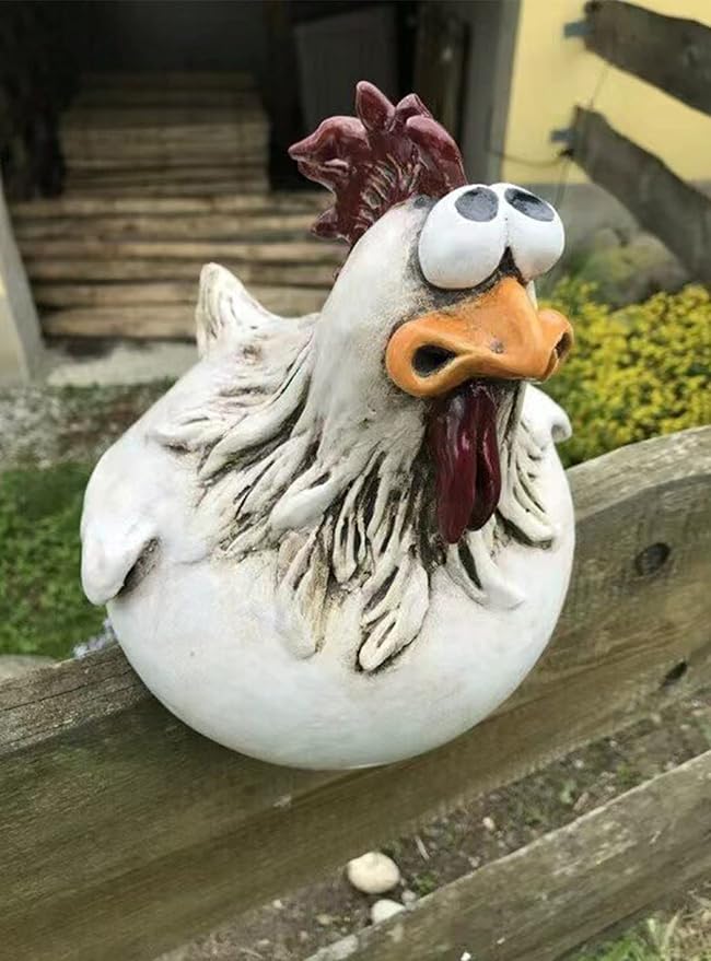 coolboy Chicken Fence Decoration Funny Farm Sculpture Chicken Decorations for Home Garden Stairs,Farm,Patio,Backyard,Resin Craft Chicken Wiht Garden Figurine Statue,3 Chickens a Set