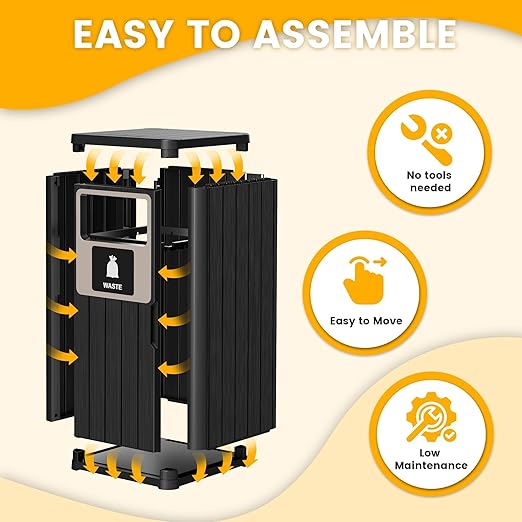 22 Gallon Outdoor Trash Can Waterproof Resin Patio Garbage Can for Outdoor Trash Bin for Patio, Garden,Black