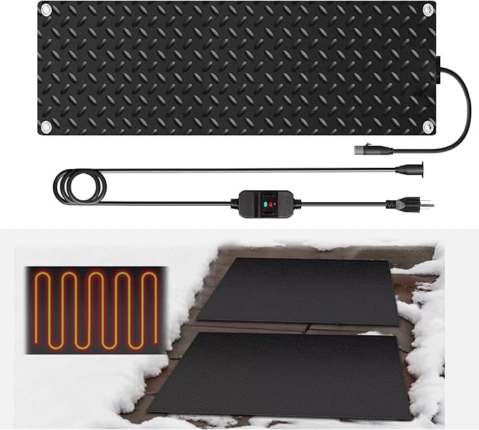 Heated Snow Melting Mats for walkways Stairs- Outdoor Heated Mats- Non-Slip Electric Heated Foot Mats for Winter Snow Removal- Heated Snow Melting Mat for Stairs garages Driveway (10in x 30in)