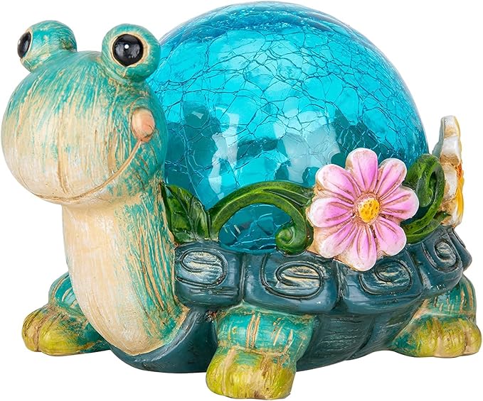 Afirst Garden Turtle Statue Outdoor Decor - Resin Outdoor Figurine Glass Solar Lights Indoor Outdoor Decorations Patio Lawn Yard Art Ornaments